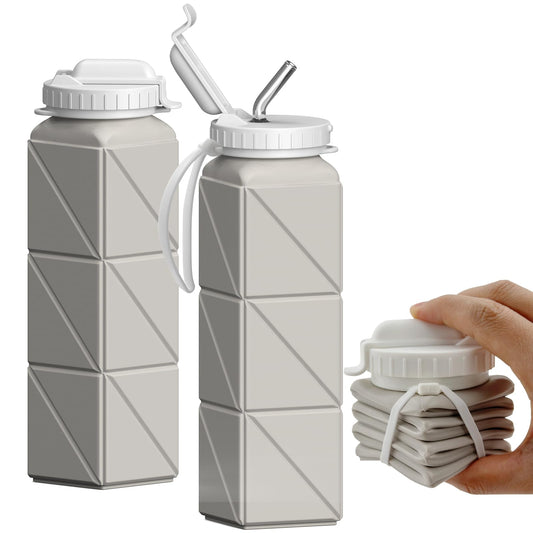 BEAUTAIL Collapsible Water Bottles with Straw, Silicone Foldable Portable Water Bottle 610ml Lightweight Reusable Leakproof for Travel Camping Hiking Cycling Yoga Sports, 1 Pack (Starlight)