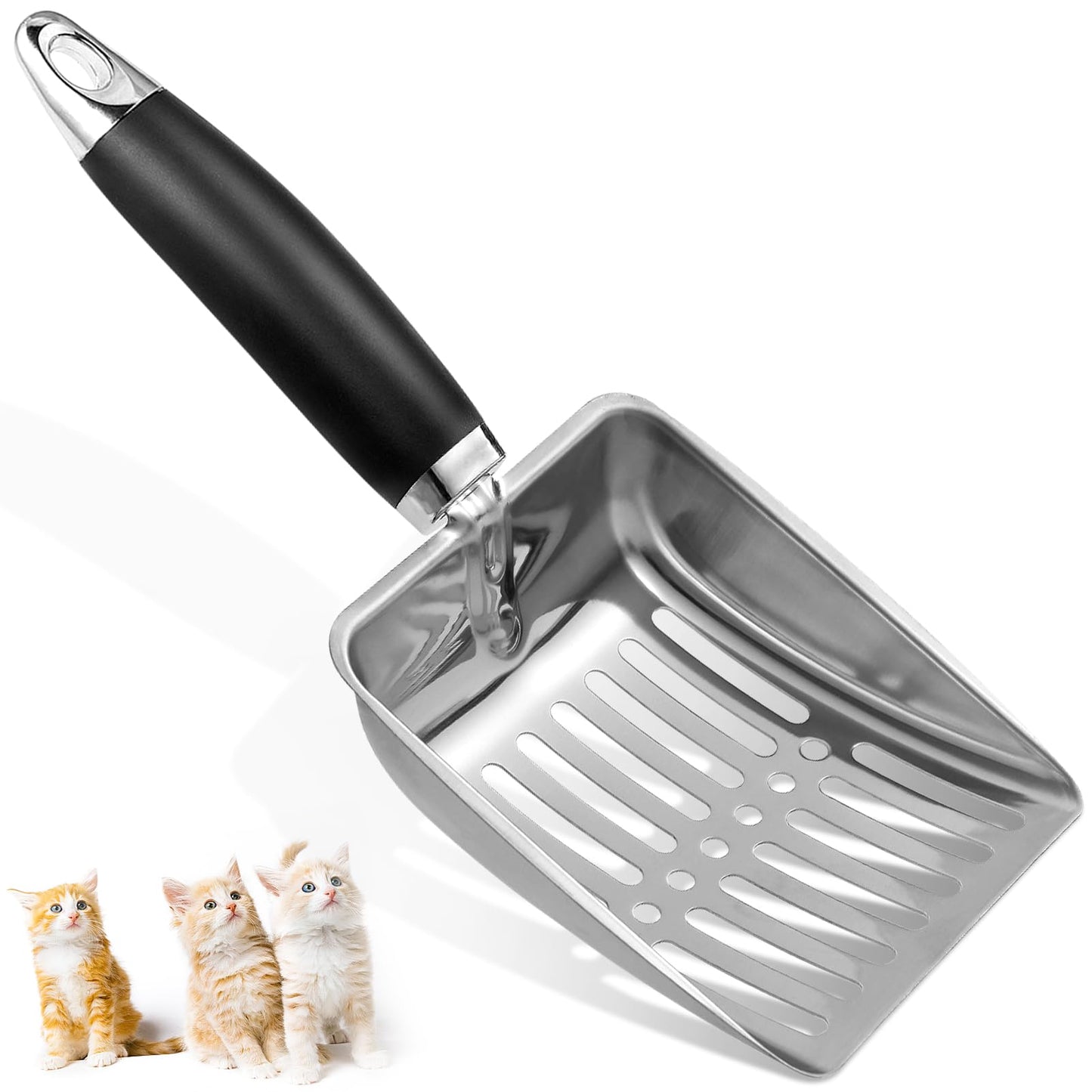 Apidgrowth Cat Litter Scoop - Metal Medium Cat Litter Scoop-Sturdy Mesh Scooper - Mesh Shovel-Easy to Clean - Suitable for Cat Litter Box - Light Black