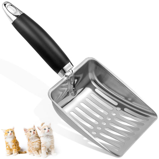 Apidgrowth Cat Litter Scoop - Metal Medium Cat Litter Scoop-Sturdy Mesh Scooper - Mesh Shovel-Easy to Clean - Suitable for Cat Litter Box - Light Black