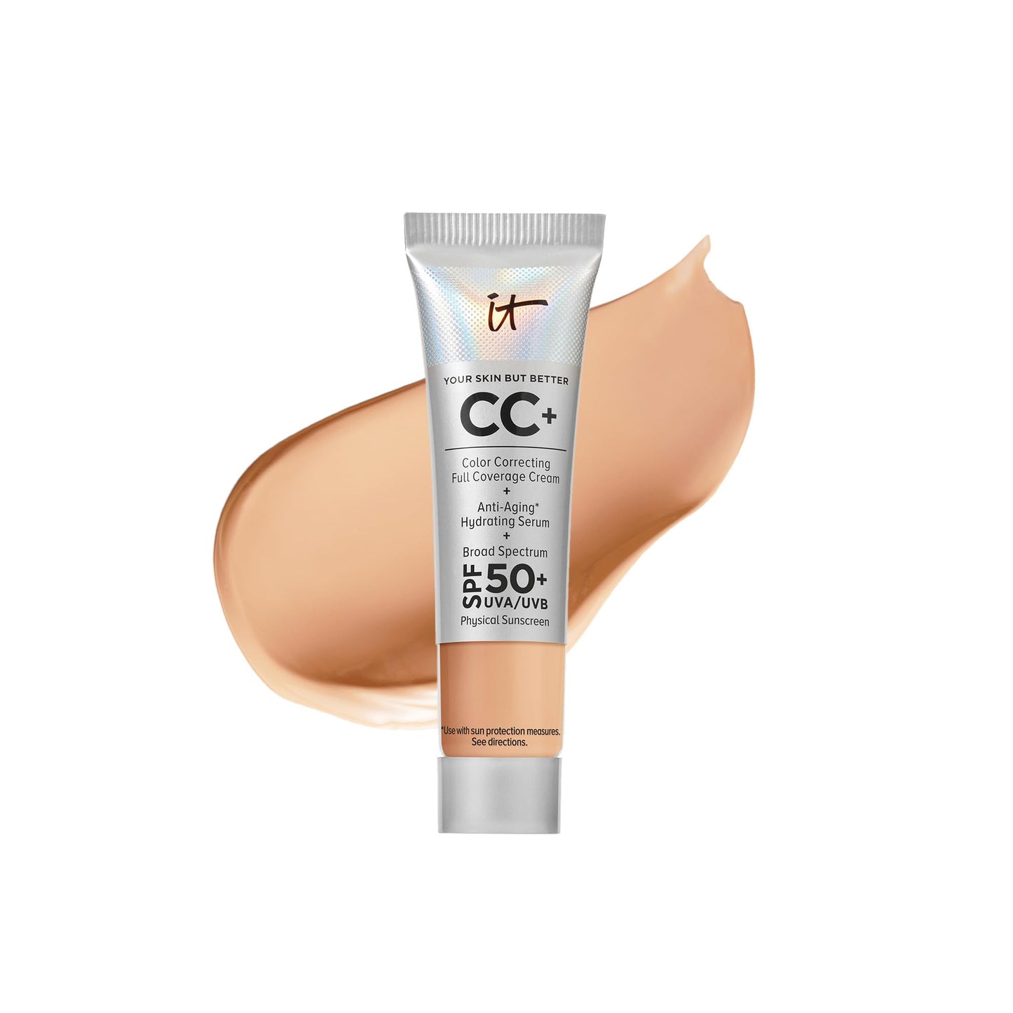 IT Cosmetics Your Skin But Better CC+ Cream Travel Size, Neutral Medium - Color Correcting Cream, Full-Coverage Foundation, Hydrating Serum & SPF 50+ Sunscreen - Natural Finish - 0.406 fl oz