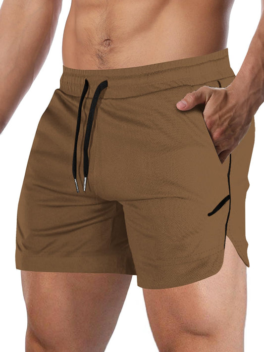 Aolesy Mens Workout Shorts with Zipper Pocket 5 Inch Lightweight Gym Running Shorts Linerless Bodybuilding Training Athletic Shorts Khaki
