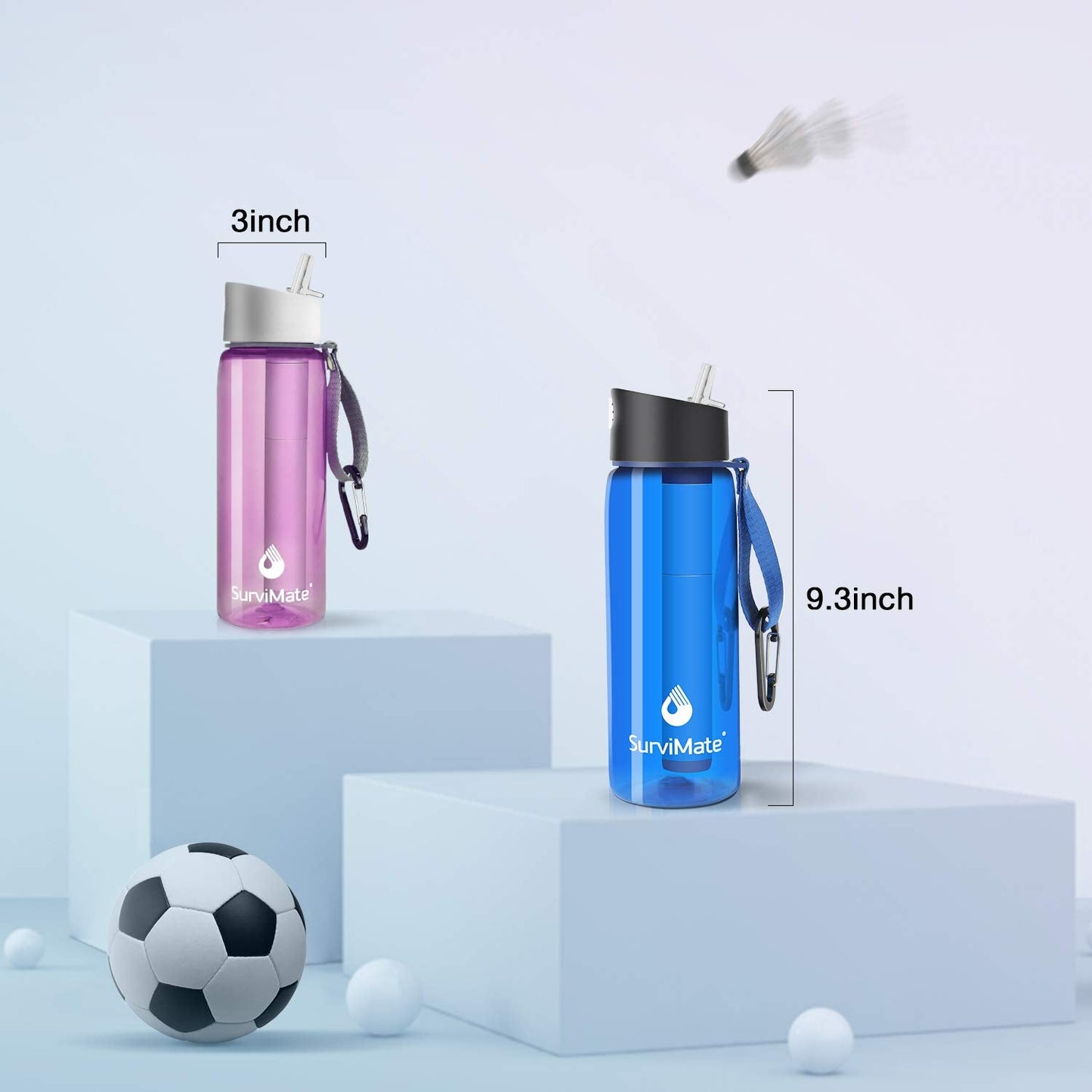 SurviMate Purified Water Bottle for Camping, Hiking, Backpacking and Travel, BPA Free with 5-Stage Intergrated Filter Straw