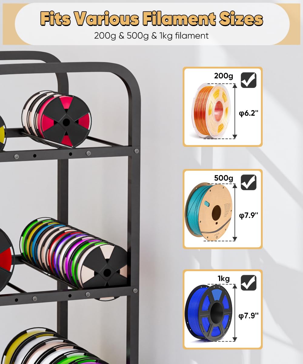 AnBaiMei 4-Tier 3D Printer Filament Storage Rack with Wheels, Rolling Spool Holder Stand Cart, Holds up to 48×1kg Spools, Heavy Duty Metal Filaments Organizer Shelf for Printing Studio Office Workshop