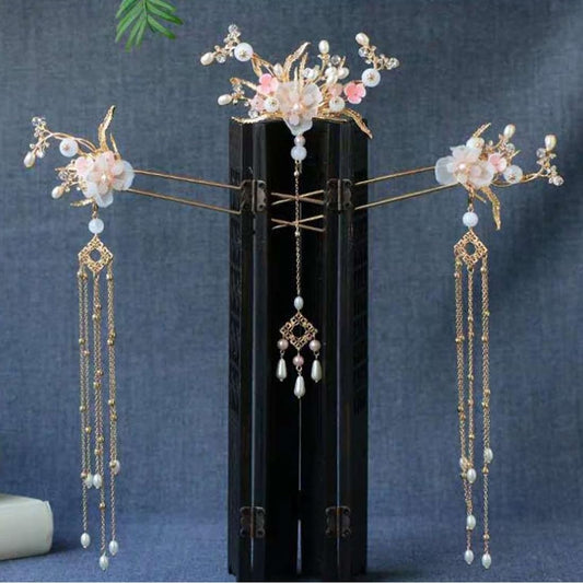 Alloy Hair Sticks Pins Long Tassel Hanfu Chinese Hair Comb/Earrings Set of 1 Traditional Classical (Style C)