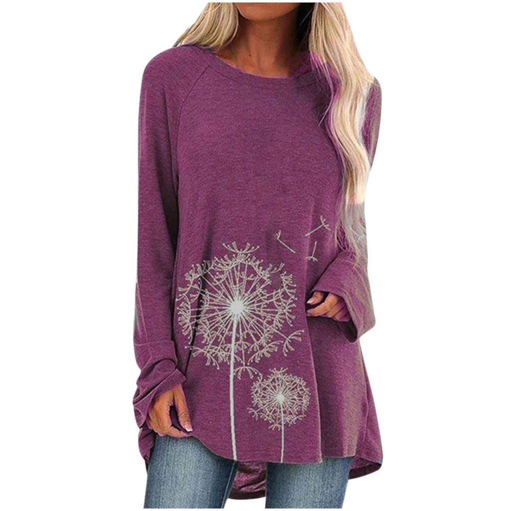Aniywn Women's Plus Size Sweatshirt Tops Ladies Baggy Long Sleeve Thin Solid/Printing Pullover Blouse T Shirts