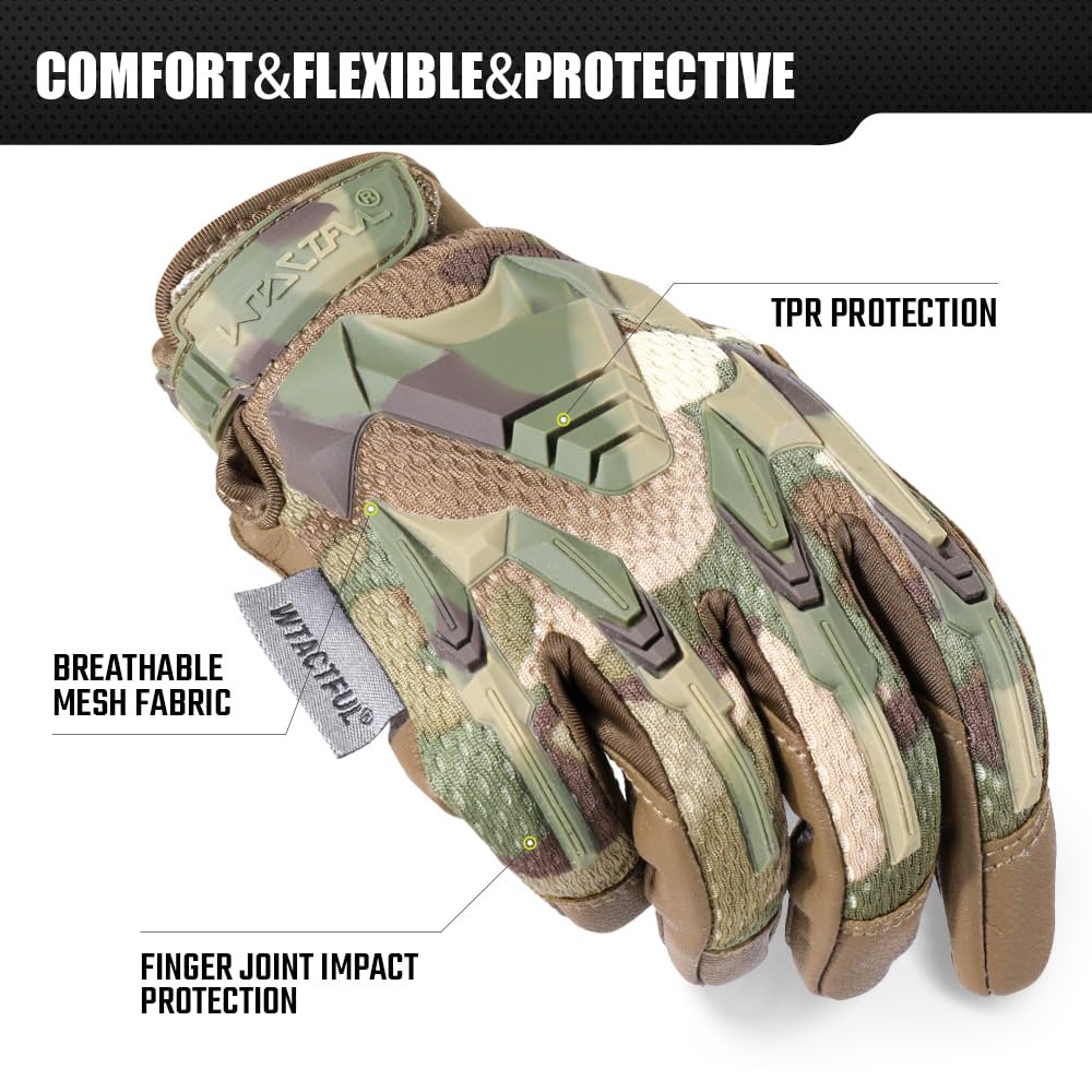 WTACTFUL Touch Screen Gloves for Men Airsoft Paintball Riding Driving Hunting Hiking Motorbike Mountain Bike MTB Work Outdoor Full Finger Gloves Camo S