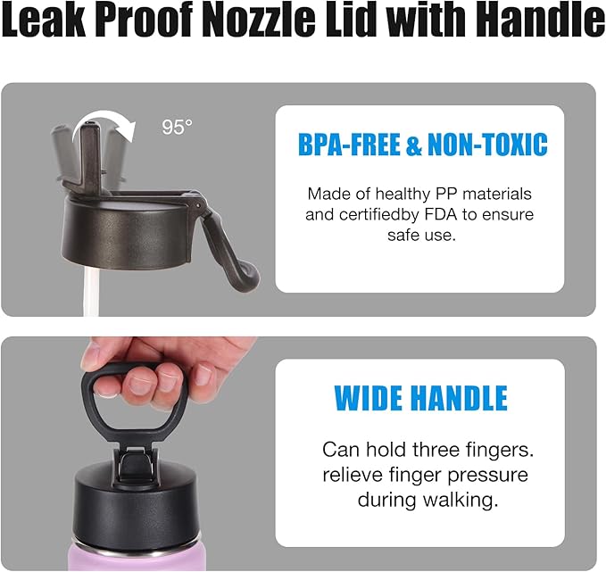 Volhoply 24 Ounce Insulated Water Bottle With Straw Lid,Stainless Steel Wide Mouth Sport Bottles With Handle,Double Wall Vacuum Thermos keep Cold,Reusable Travel Thermal Cups For Holder(Lavender,1)