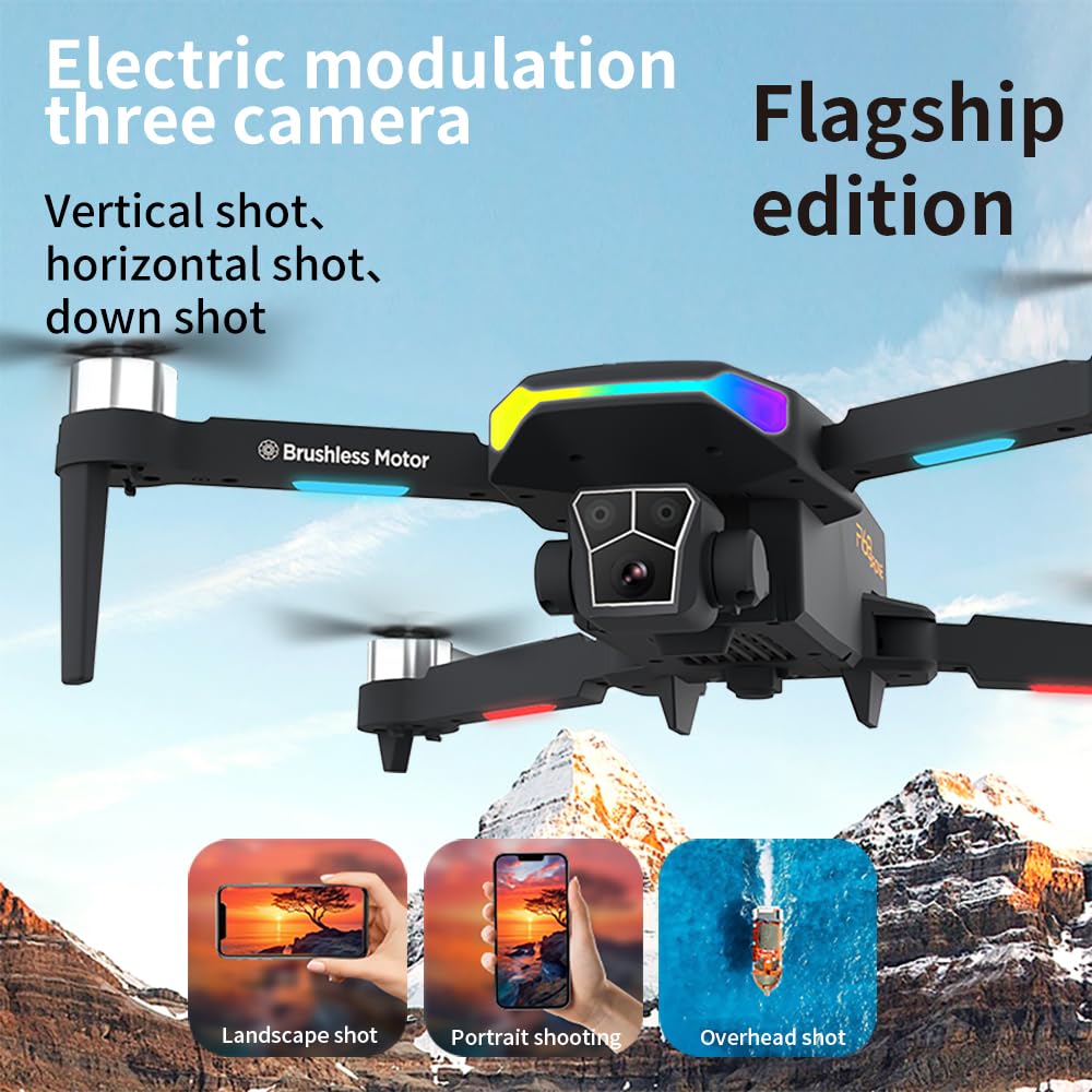 AMHYEWO 8K HD Triple Lens Drone with Carbon Fiber Frame, 50 Min Flight, 360° Obstacle Avoidance & Brushless Motors | Optical Flow Hover, Headless Mode for Adults