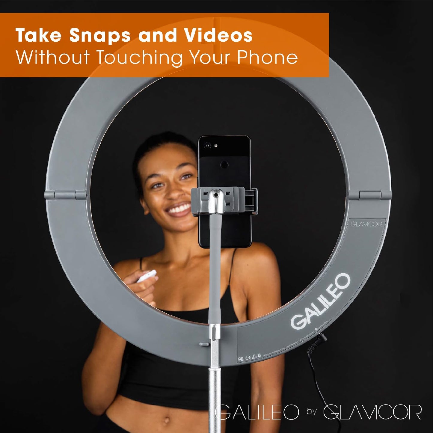 GLAMCOR Galileo Pro Kit: Foldable Ring Light with Stand - Portable Ring Light for Phone Content Creator Kit with Bluetooth Selfie Function | Adjustable Temperature, USB Fast-Charging, Remote Control