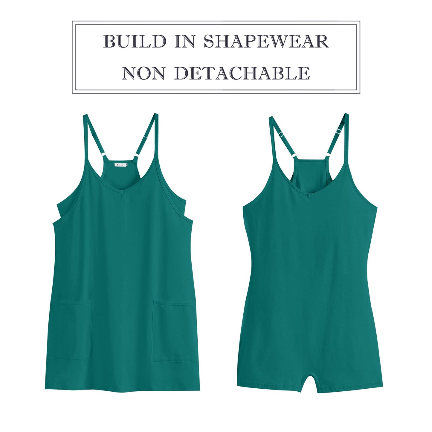 ANRABESS Women Summer Mini Romper Dress Workout Tennis Active Sports Athleisure Outfits built in Shorts Trendy Vacation Teal Large