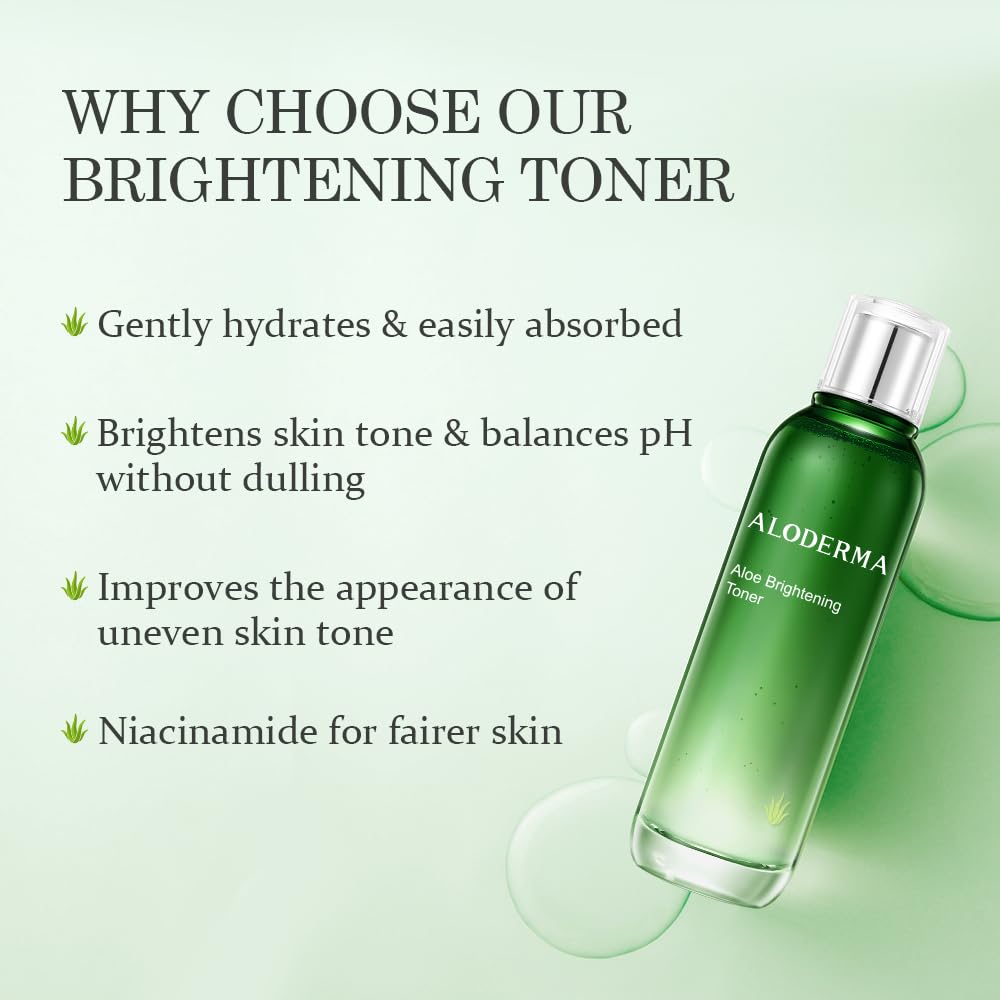 Aloderma Signature Aloe Brightening Set - 5 Pieces - Gel, Cleanser, Toner, Serum, Cream