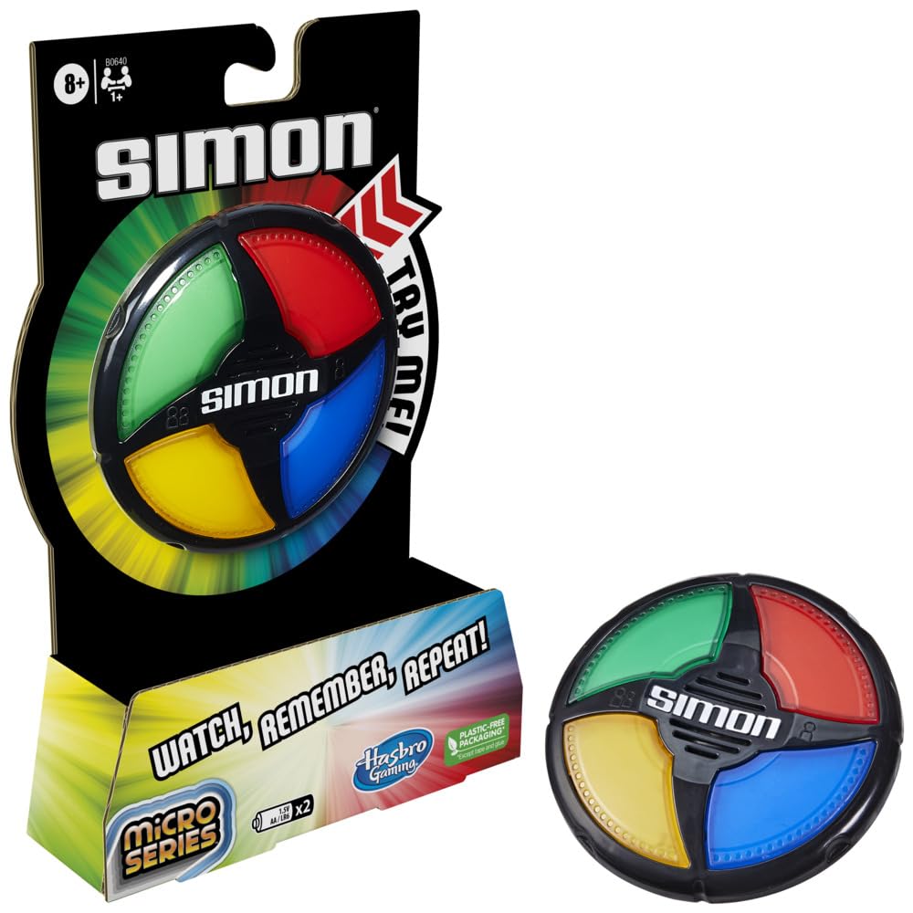 Hasbro Gaming Simon Micro Series Electronic Game for 1 or More Players, Classic Simon Gameplay in a Compact Size, Fun Party Game for Kids Ages 8+