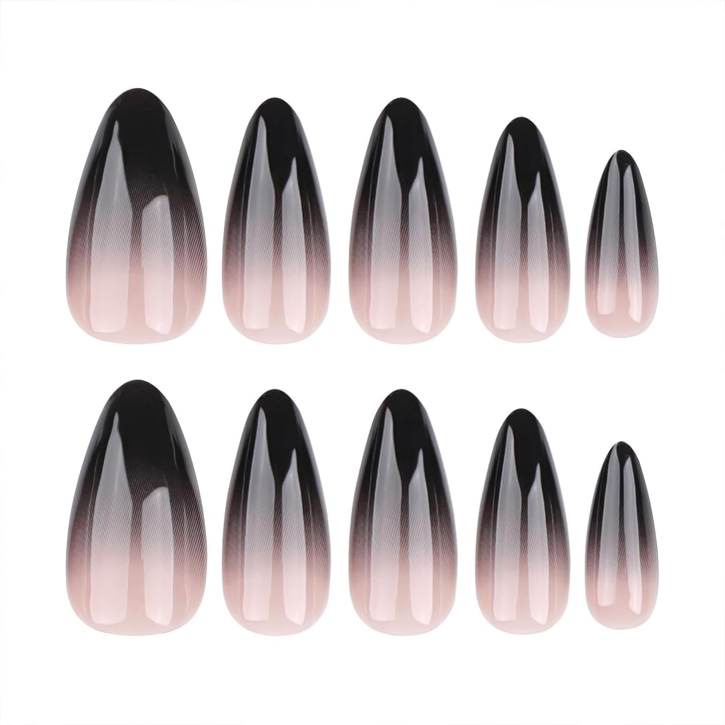 Almond Press on Nails Short Black Fake Nails Press ons Medium False Nails with Designs Ombre Glossy Full Cover Acrylic Glue on Nails Cute Artificial Stick on Nails for Women Nail Art Decoration 24Pcs