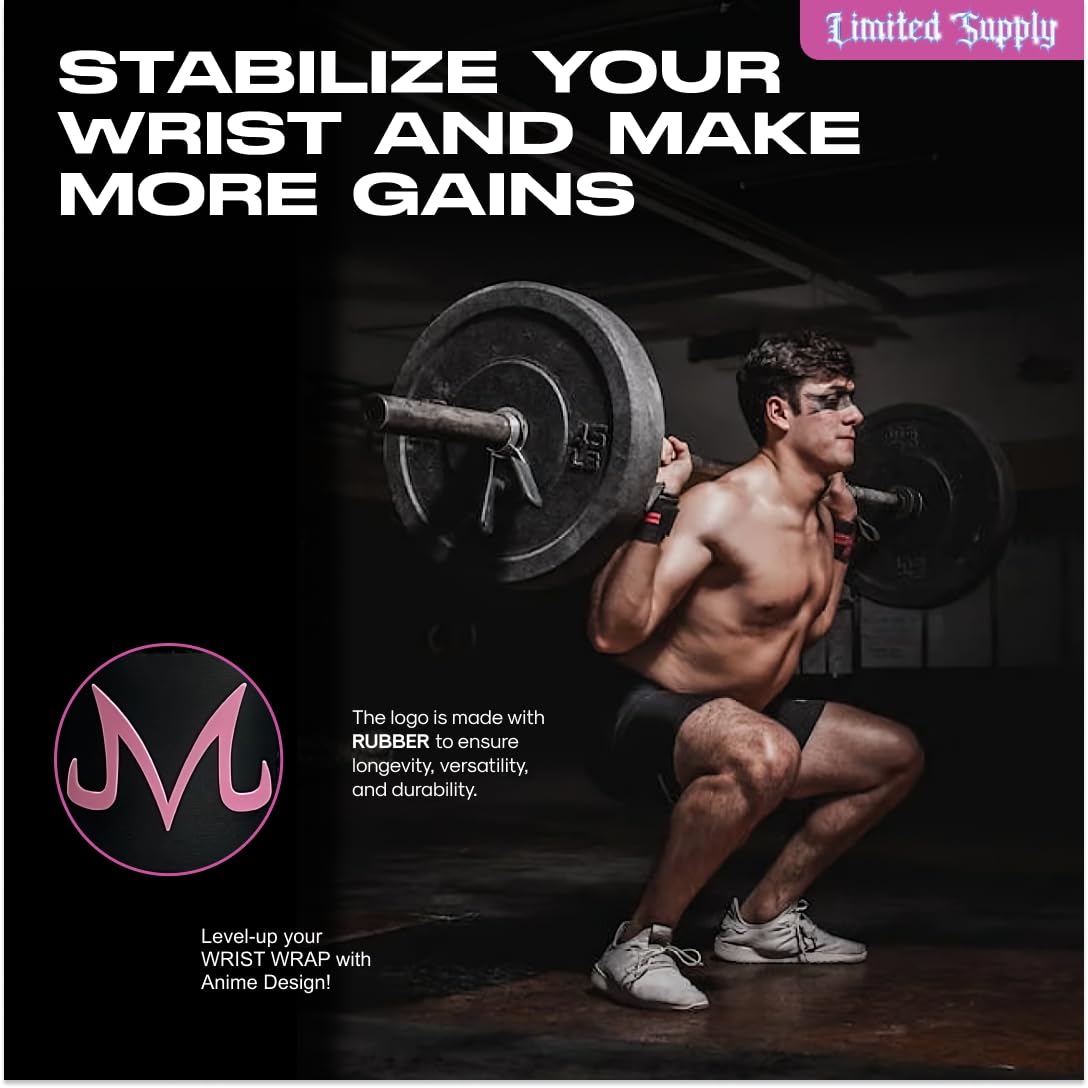 Anime Wrist Wraps Lifting Straps 24" for Men and Women - 1 Pair Each, Gym Accessories Support Weightlifting, Exercise, Strength Training, and Improve Workout, Pinkbu
