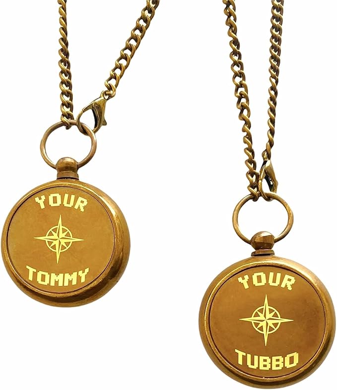 Backone Your Tommy Your Tubbo Lock It Compass Nautical Antique Engraved Brass Compass, with Leather Carry Case, with Chain Pirates Compass, Hiking Outdoor |Compass