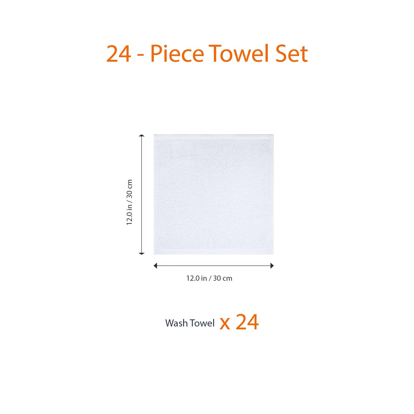 Amazon Basics 100% Cotton Washcloths for Bathroom, Fast Drying Salon Towels, Soft and Highly Absorbent, 24-Pack, White, 12 x 12 inches