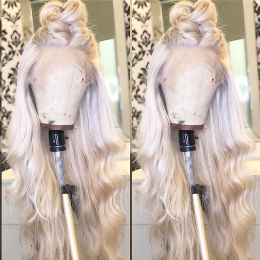 ANDRIA Platinum Blonde Wig lace front wigs Long Wigs Loose Wave Glueless Lace Wig Colored Synthetic Heat Resistant Fiber Wig With Baby Hair Natural Wavy White Blonde Body Wave Colorful wig for Women