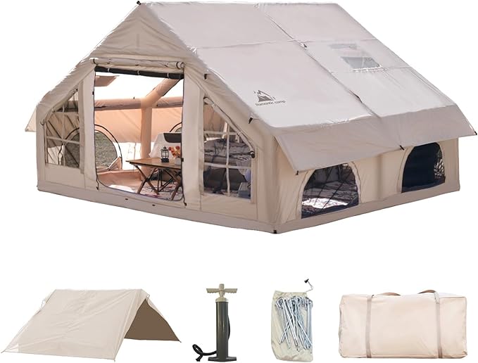Inflatable Camping Tent with Pump,4-6 Person Waterproof Blow Up Air Tent for Camping Hiking,Easy to Set Up 4-Season Inflatable House Tent with Oversized Canopy.