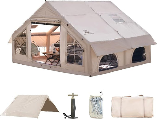 Inflatable Camping Tent with Pump,4-6 Person Waterproof Blow Up Air Tent for Camping Hiking,Easy to Set Up 4-Season Inflatable House Tent with Oversized Canopy.