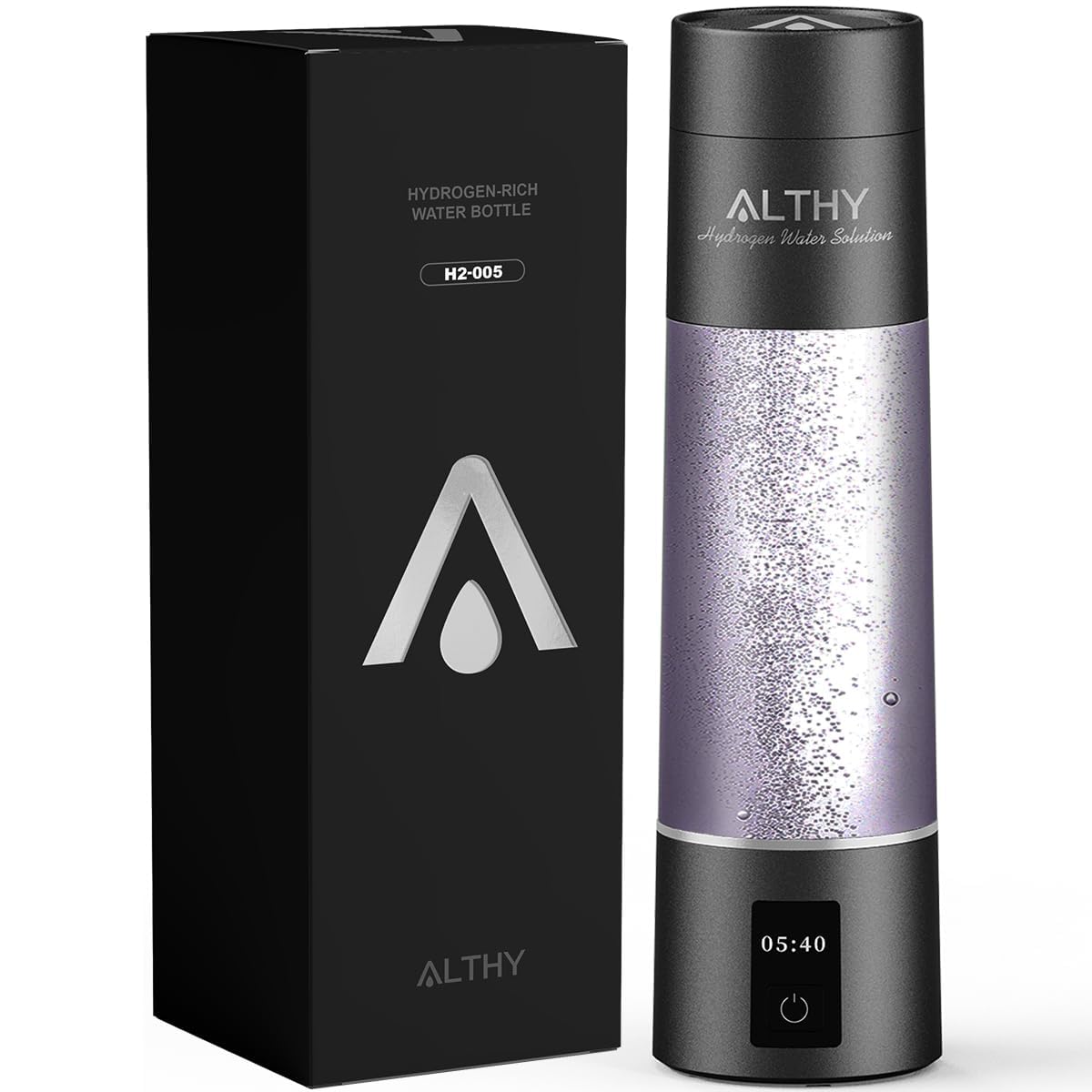ALTHY Performance Nano Hydrogen Water Generator Bottle, Dupont SPE&PEM Dual Chamber lonizer, Battery&Time Display