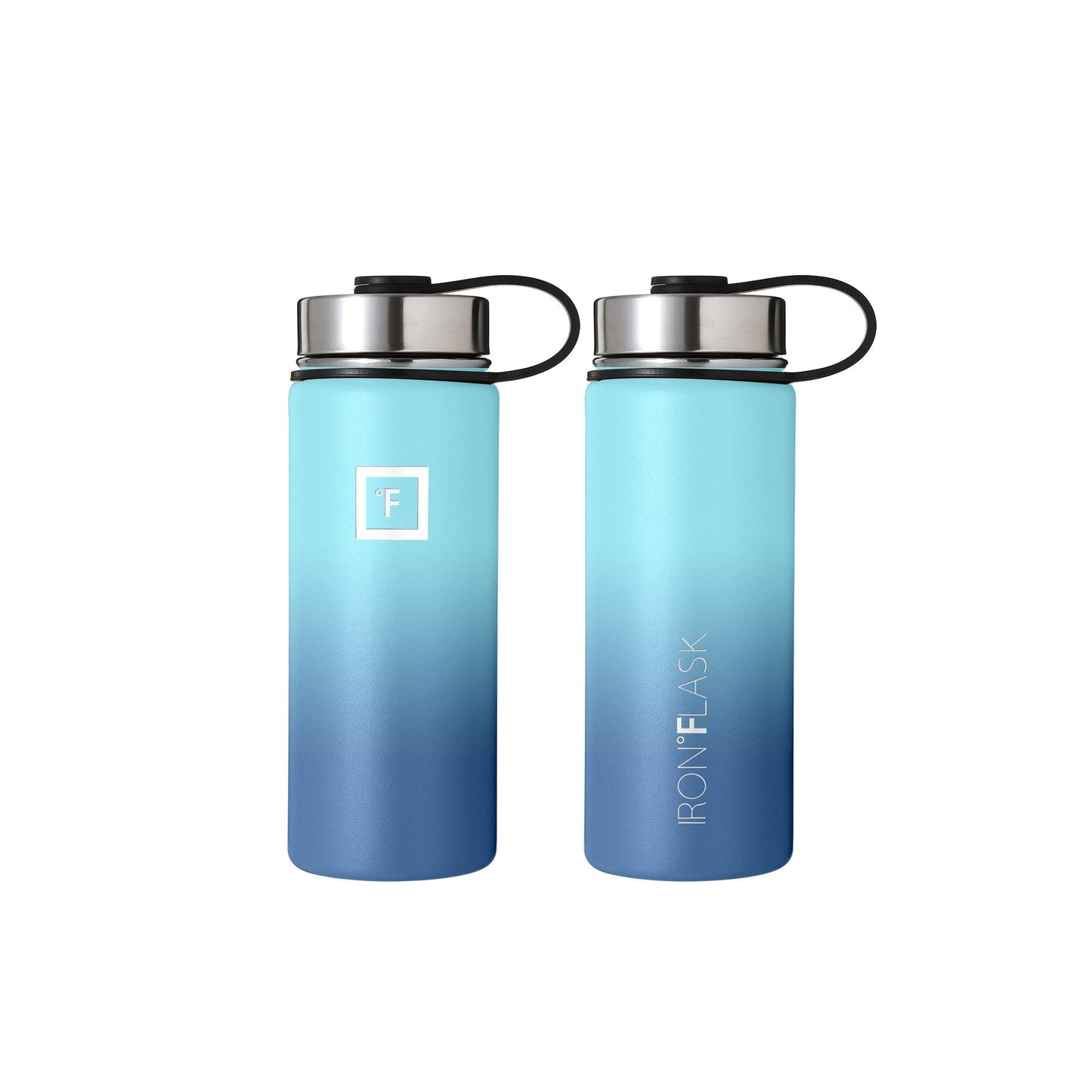 IRON °FLASK Camping & Hiking Hydration Flask, Wide Mouth, 3 Straw Lids, Stainless Steel Outdoor Water Bottle, Double Walled, Insulated Thermos, Metal Canteen - Blue Waves, 18 Oz