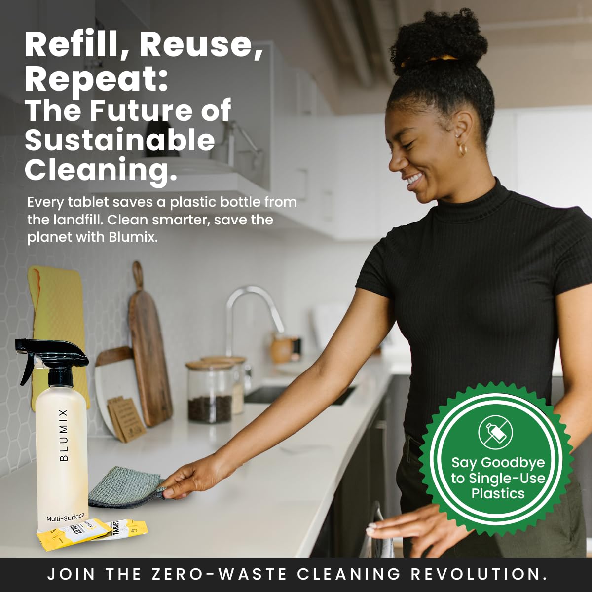 Blumix Multi-Surface Cleaner Refill Tablets – 6 Count | Fresh Lemon Scent | Eco-Friendly, Biodegradable, Plastic-Free Cleaning Refills for Spray Bottles – All-Purpose Household Use