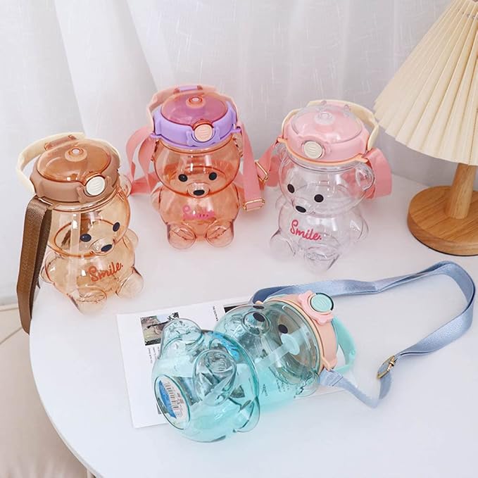 Vctitil Large Capacity Straw Water Cup Cute Bear Belly Cup Outdoor Sports Bottle 1000ml Plastic Water Cup(brown)