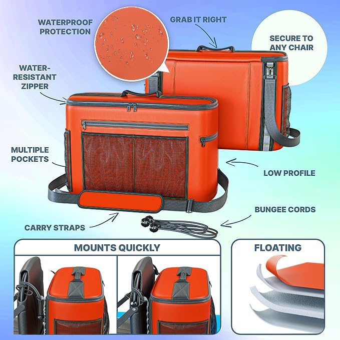 Skywin Kayak Cooler Behind Seat, Waterproof Cooler for Kayaking, Compatible with Lawn Chair Style Seats, Stores Drinks and Keeps Them Cool All Day