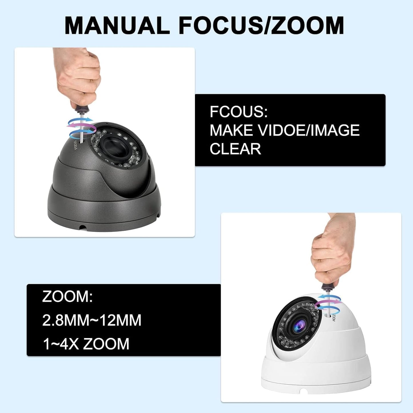 Anpviz Analog CCTV Camera HD 1080P 4-in-1 (TVI/AHD/CVI/960H CVBS) Security Dome Camera 2.8-12mm Varifocal Lens Video Surveillance, Weatherproof Metal Housing 36 IR-LEDs Day & Night (Grey)