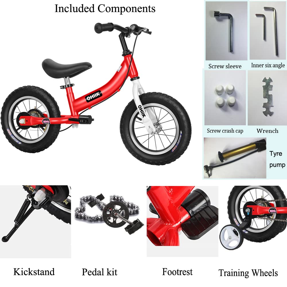 OHIIK Balance Bike 2 in 1 for Kids 3 4 5 6 7 Years Old,Balance to Pedals Bike,12 14 16 inch Kids Bike,with Pedal kit,Training Wheels,Brakes (14 inch, Blue)