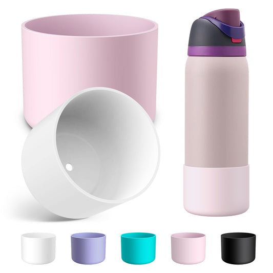 Alwenid 2PCS Silicone Water Bottle Boot for Owala 40 Oz, Anti-Slip Protective Sleeve Bottom Bumper Protector for FreeSip, Twist, and Flip Stainless Steel Water Bottles (White+Pink)