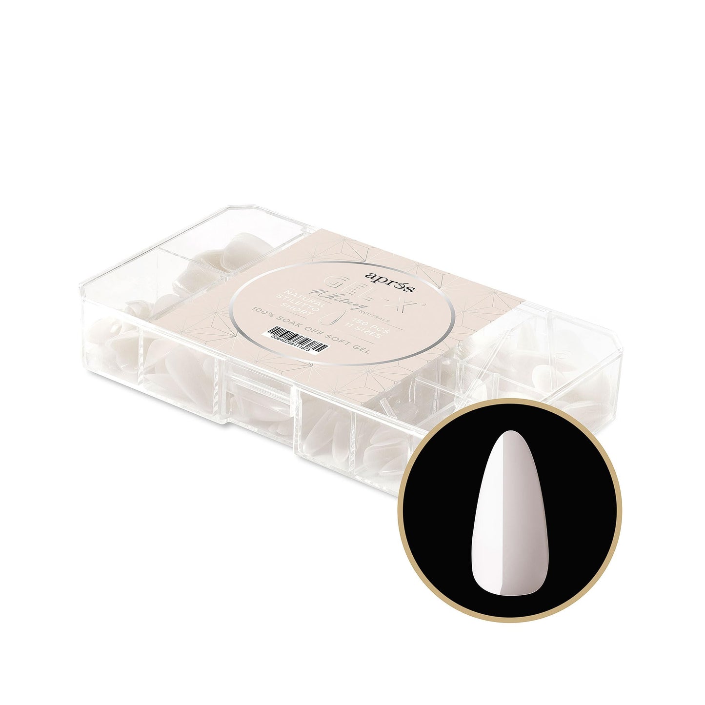 Apres Neutrals Gel-X Whitney Box Of Nail Tips, 11 Sizes 00-9, Soft Gel Tip Box (150pcs) (Natural Stiletto Short, 150)
