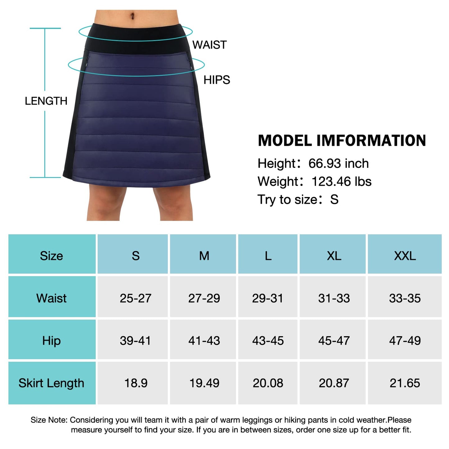 ANIVIVO Women Puffer Insulated Skirts,Down Quilted Skorts Winter Outdoor Skirt with Zipper Pockets(Blue-Small Waist,L)