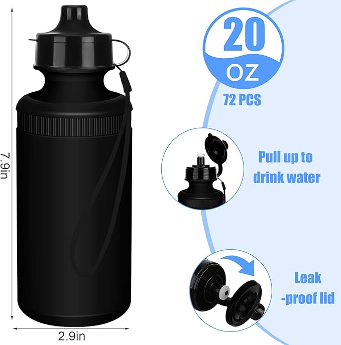 72 Pcs Sports Water Bottles Bulk 20 oz Plastic Water Bottles Reusable Squeeze Water Bottles Team Bottles with Pull Top Cap for Adults Kids Outdoor Cycling Fitness