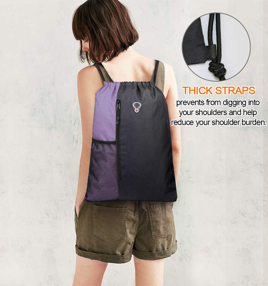 BeeGreen Lilac Drawstring Backpack Sports Gym String Backpack For Women Men Large Size Cinch Sack Workout Bag with Zipper and Water Bottle Mesh Pockets