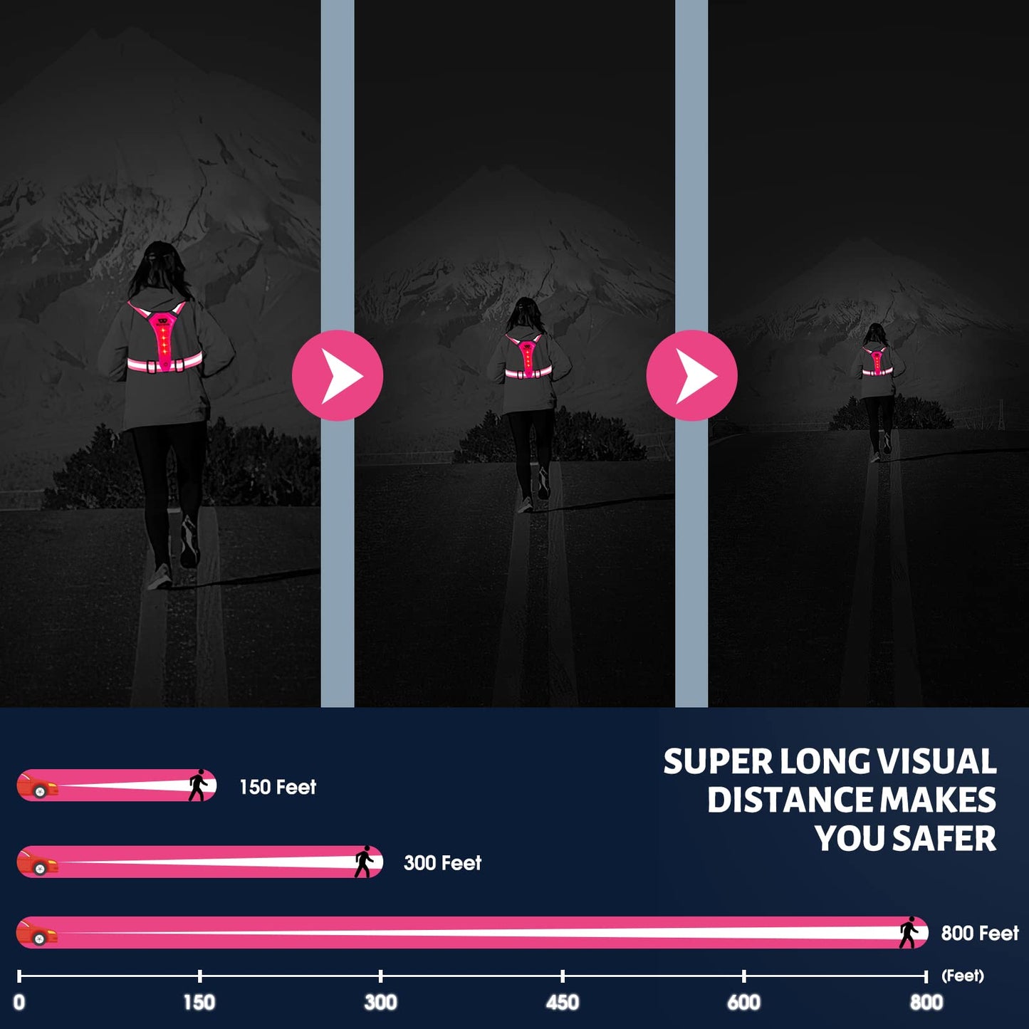 West Biking Running Vest Light - Led Running Reflective Gear for Walking at Night, High Visibility Night Rechargeable Light Up Running Vest, Adjustable Running Lights for Runners (Pink)