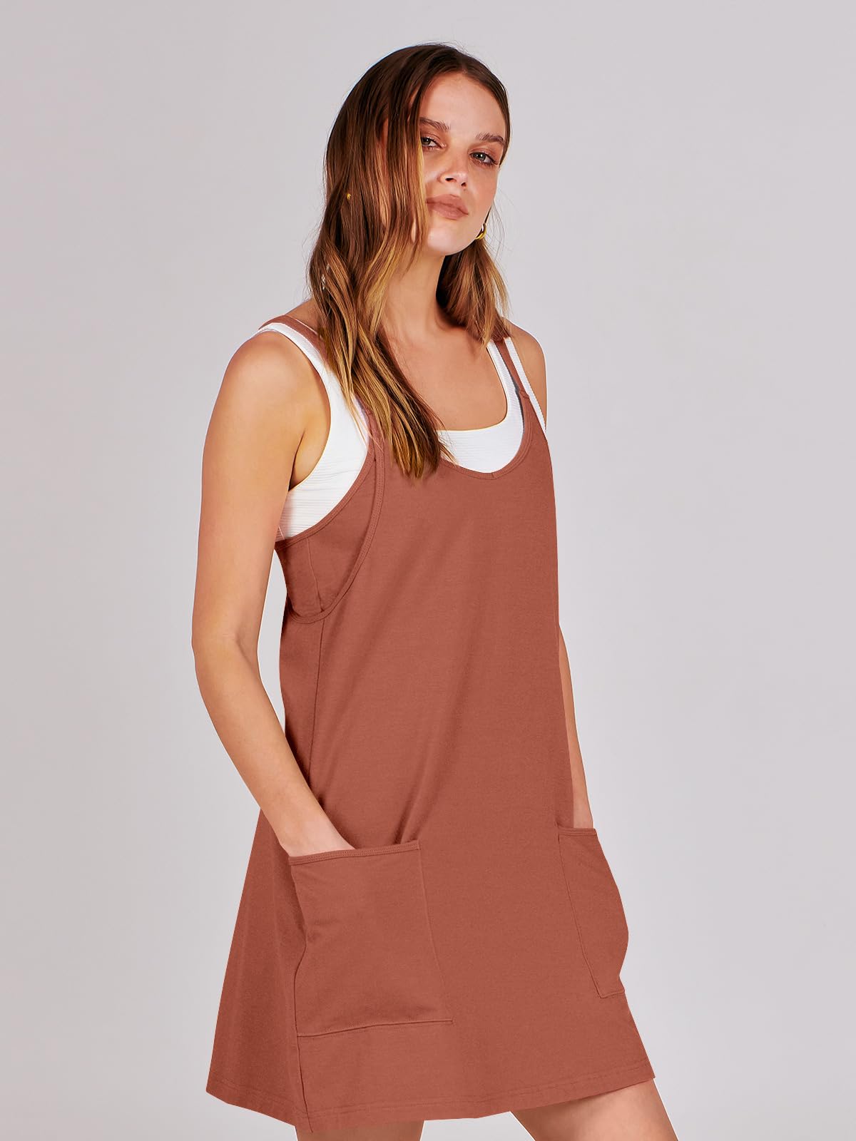 ANRABESS Women Summer Mini Romper Dress Workout Tennis Active Sports Athleisure Outfits Built in Shorts Trendy Vacation Rust X-Smal