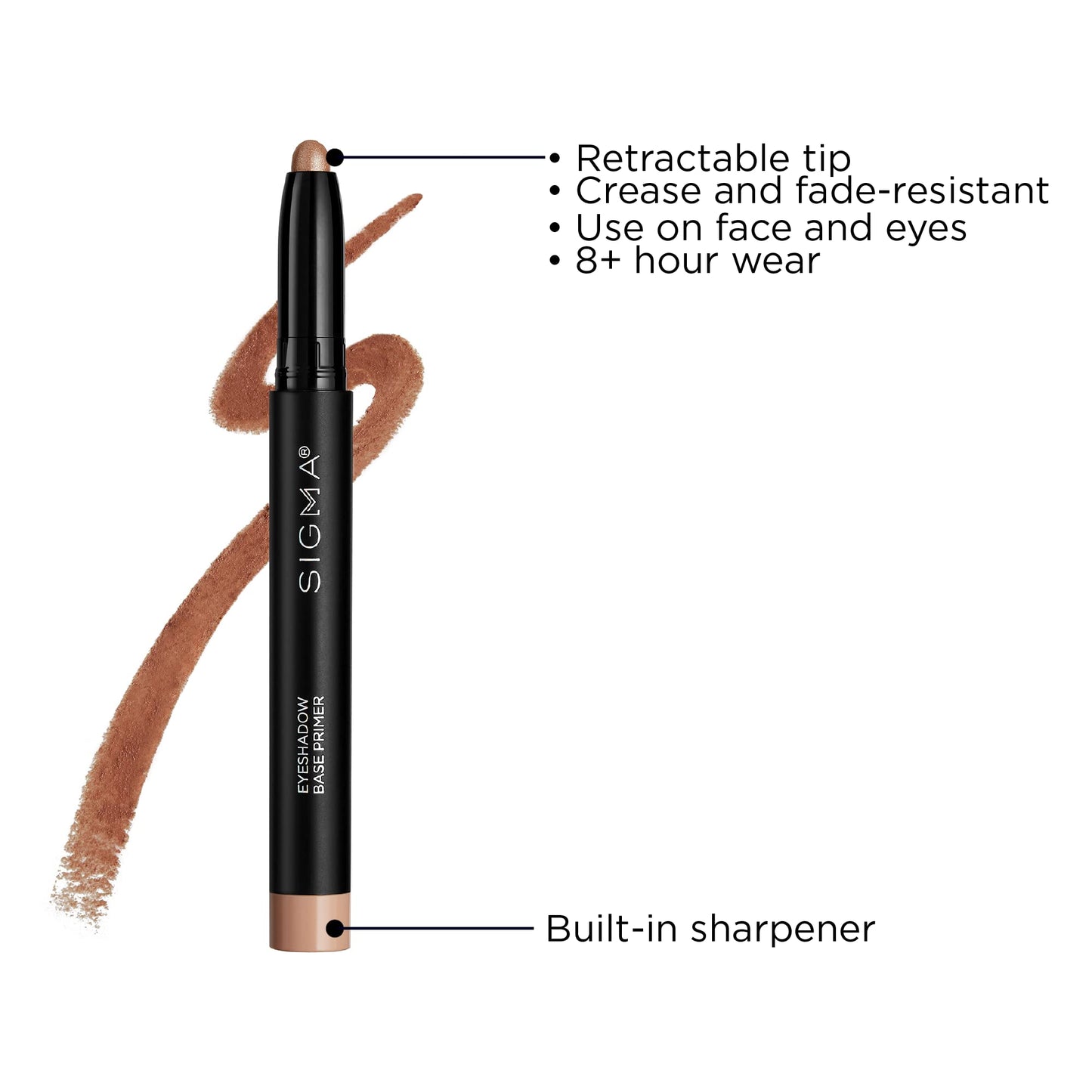 Sigma Beauty Eyeshadow Primer Base – Professional Grade Eye Primer Crayon w/Retractable Tip for Long-Lasting Makeup & All-Day Color Payoff, Prevents Creasing (Bubbly, Pinky Peach Champagne Shimmer)