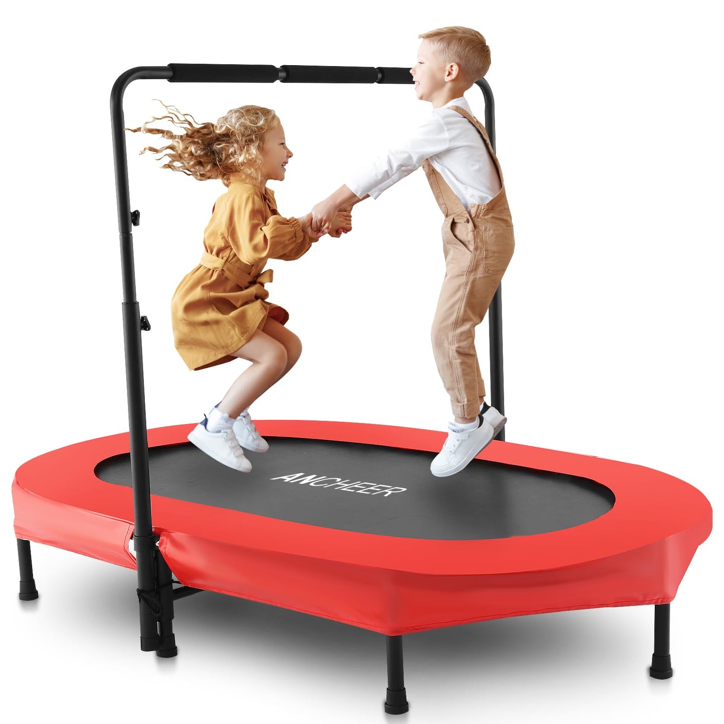 ANCHEER Foldable Trampoline, Mini Rebounder Trampoline with Adjustable Handle, Exercise Trampoline for Indoor/Garden/Workout Cardio, Parent-Child Twins Trampoline Max Load 220lbs (Training Red)