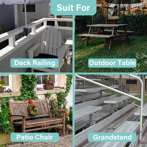 AMMSUN Heavy Duty Upgraded Patio Umbrella Clamp Clip Steel Umbrella Stand Holder Fit Square Balcony Railings Mount Attaches to Railsor Fence Post Railing Bleachers Benches Tailgates Outdoor, 2.62 lbs