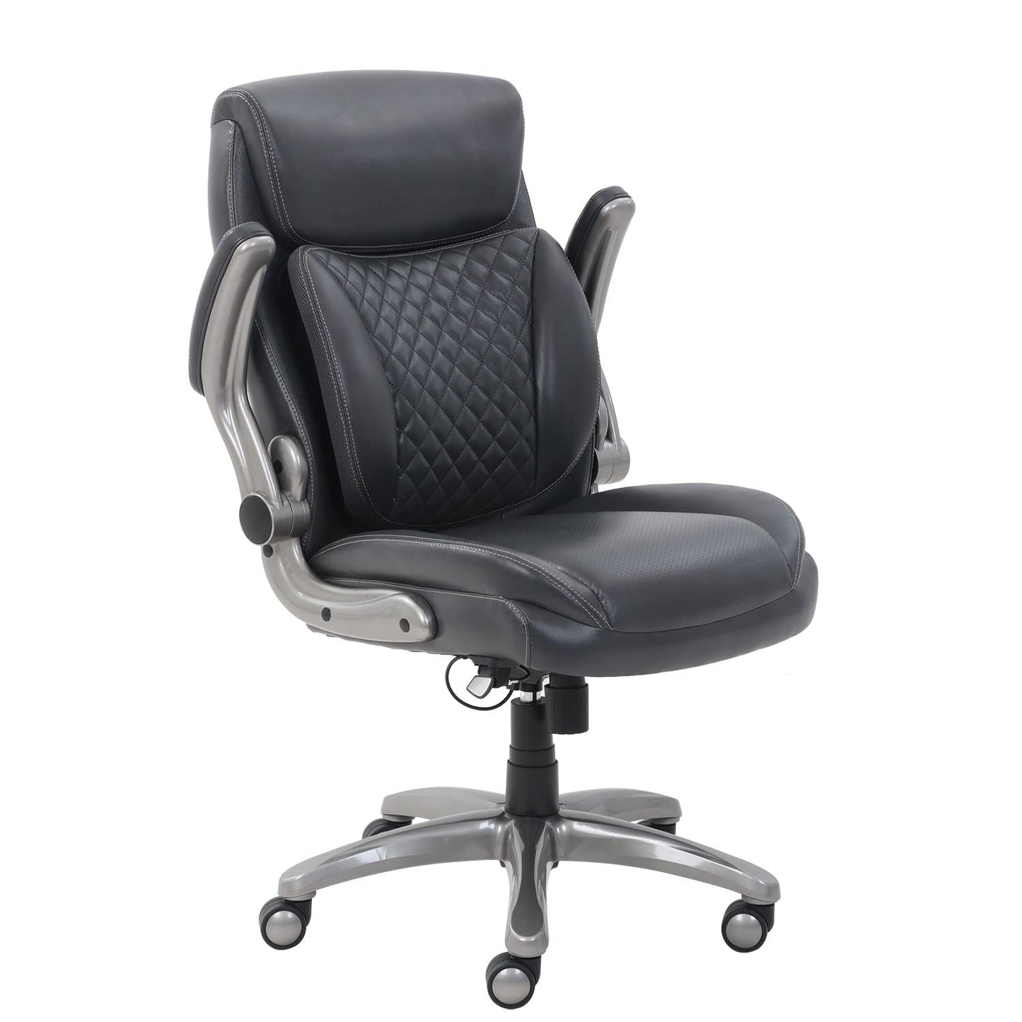 Amazon Basics Ergonomic Executive Office Desk Chair with Lumbar Support, Flip-up Armrests, Adjustable Height, Grey Leather