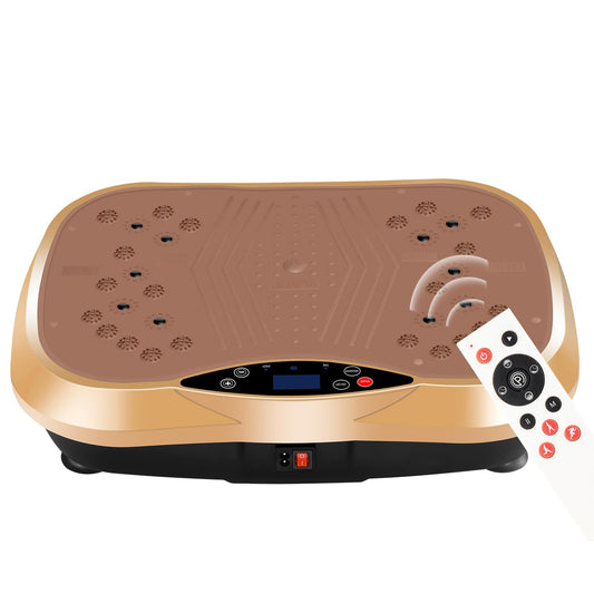 YOKELE Vibration Plate Exercise Machine - Whole Body Fitness Vibration Platform - Home Training Equipment for Recovery & Wellness & Weight Loss + Resistance Bands + Remote (Gold)