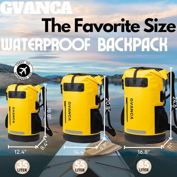 Waterproof Dry Bag Backpack for Kayaking, Roll Top Kayak Dry Backpack, Floating Outdoor Dry Sack Boating Sailing Canoeing Rafting Fishing Camping 35L Yellow