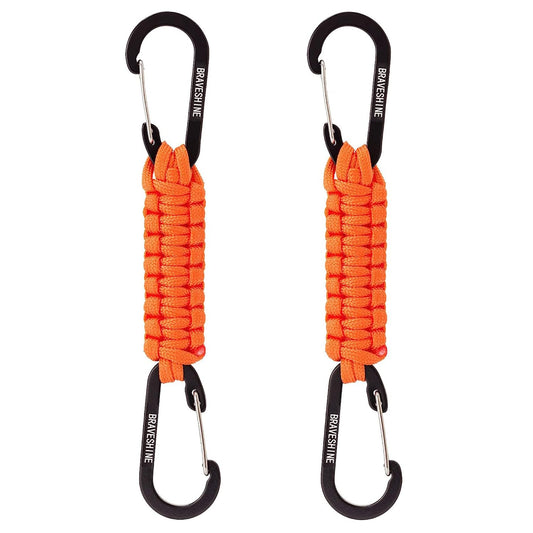 BRAVESHINE 2 Pack Paracord Keychain Hook D Ring Carabiner Clips for Water Bottle, Key, Backpacks, Boys, Girls, Men, Women - Orange