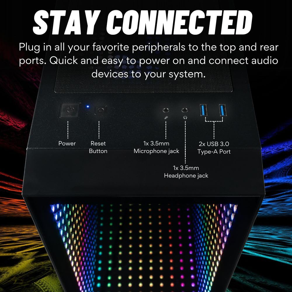 Continuum Micro Gaming Desktop - NVD GeForce RTX 5070 12GB, Intel 20-Core Ultra 7 265KF Processor, 32GB DDR5 RAM, 2TB NVMe SSD, WiFi 6E, Windows 11 Pro - RGB Gamer Computer