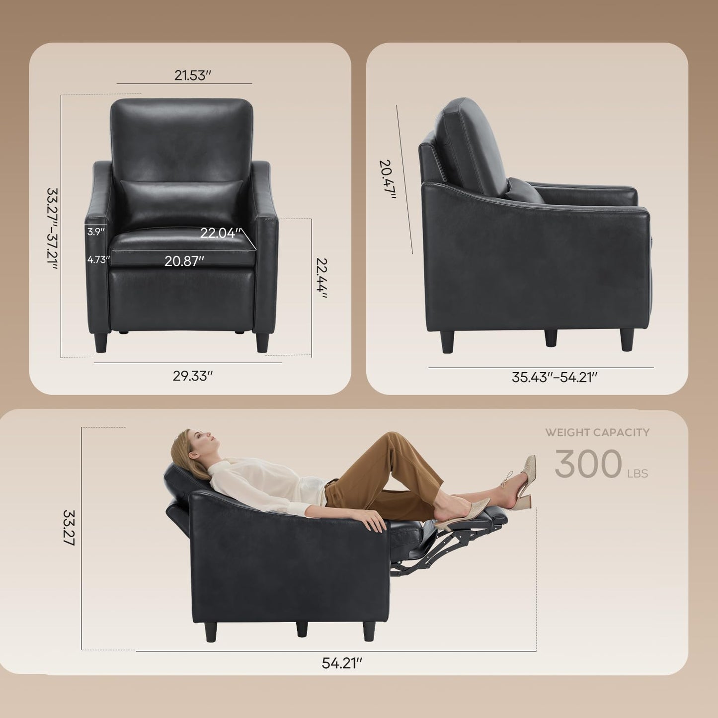COLAMY Pushback Electric Recliner Chair Set of 2, Premium Leather Upholstery with Adjustable Angles, Extra Lumbar Pillow, Built-in Charging Port, Business-Casual Style for Living Room,Black