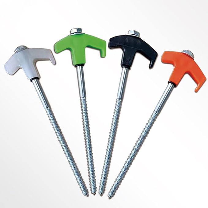 8" Screw in Tent Stakes - Ground Anchors Screw in, Screw in Tent Stakes Heavy Duty, Tent Pegs Camping Stakes, Metal Threaded Tent Spikes, Screw Tent Stakes with Hex Sleeves (8Pcs White)