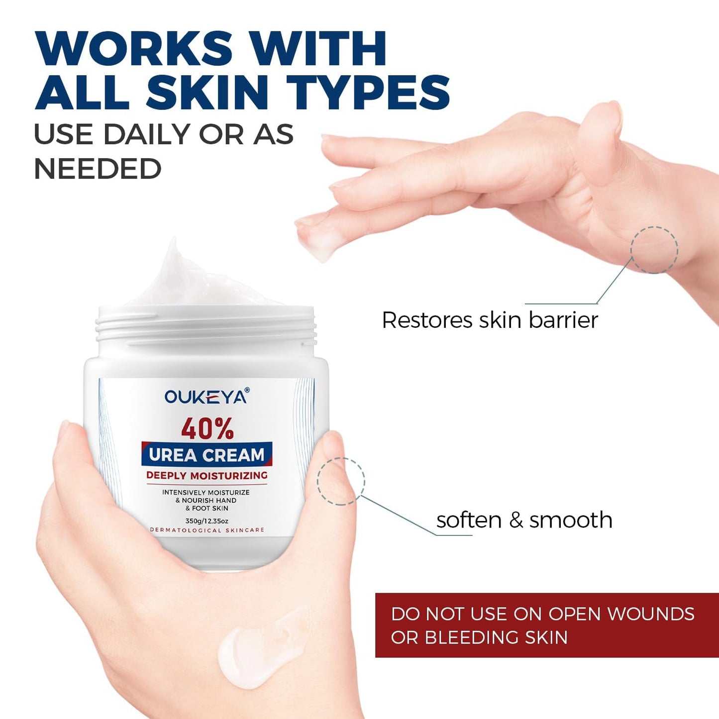 OUKEYA Urea Cream 40 Percent, Foot & Hand Cream for Dry Cracked, Urea Lotion for Feet Maximum Strength(12.35Oz X 4 Packs)