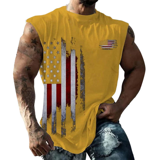 Generic Mens American Flag Tank Top, 4th of July Shirts for Men Patriotic Sleeveless Muscle Tanks USA Memorial Day Funny Graphic Shirt Summer Casual Workout Gym Big and Tall T-Shirt Yellow M