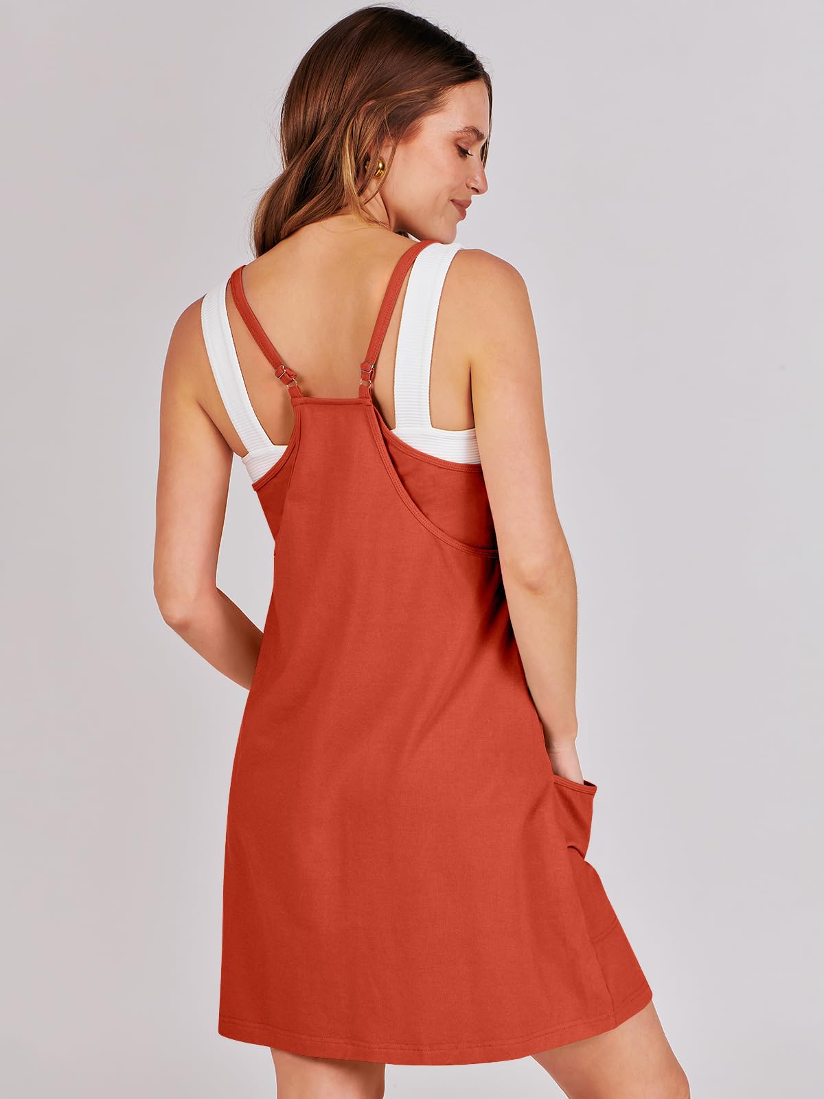 ANRABESS Women Summer Mini Romper Dress Workout Tennis Active Sports Athleisure Outfits built in Shorts Trendy Vacation Red Small